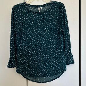 Elle Dark Teal Floral Long Sleeve Top